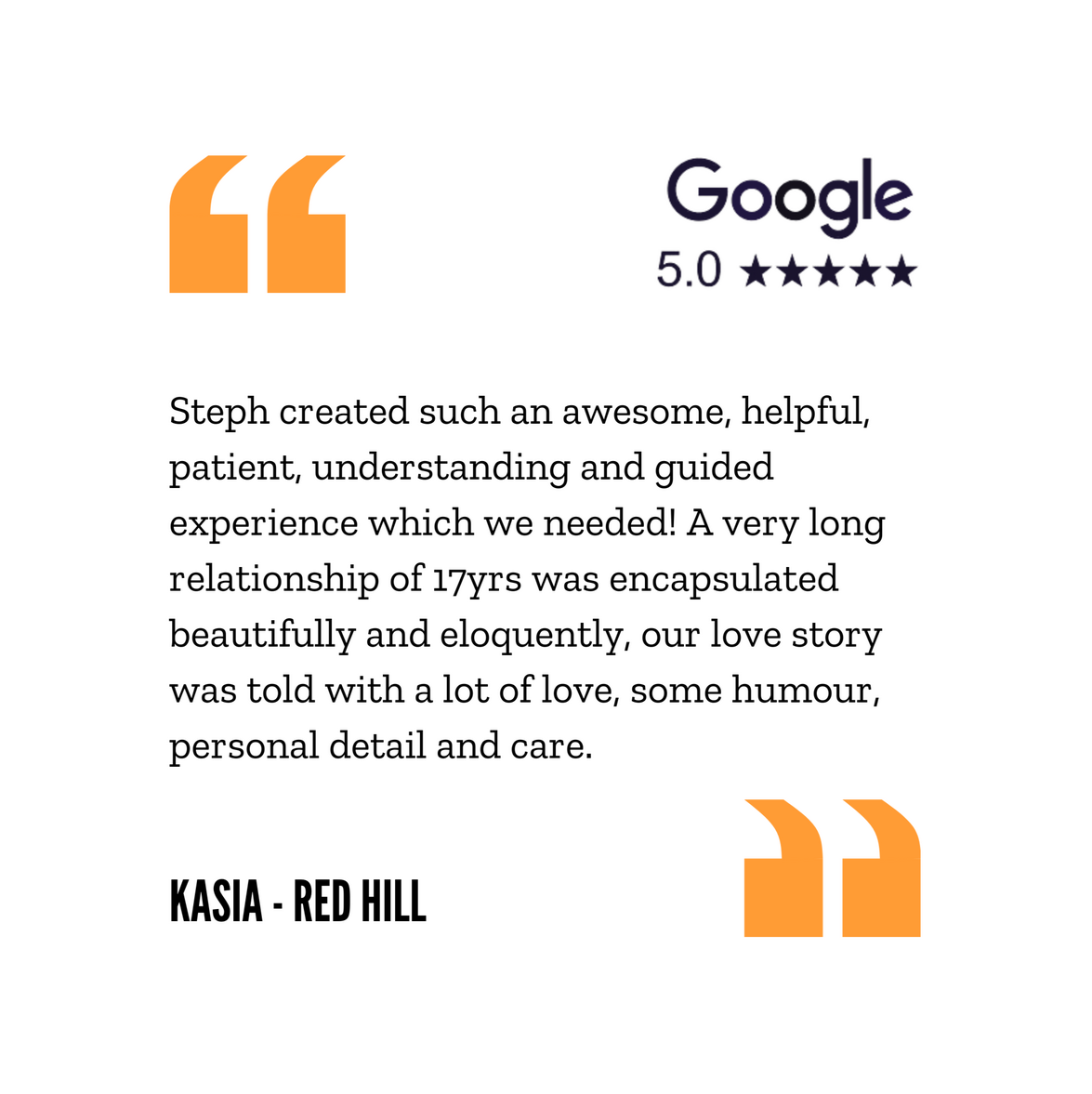 Kasia - Red Hill Steph the Amazing Celebrant Melbourne Review