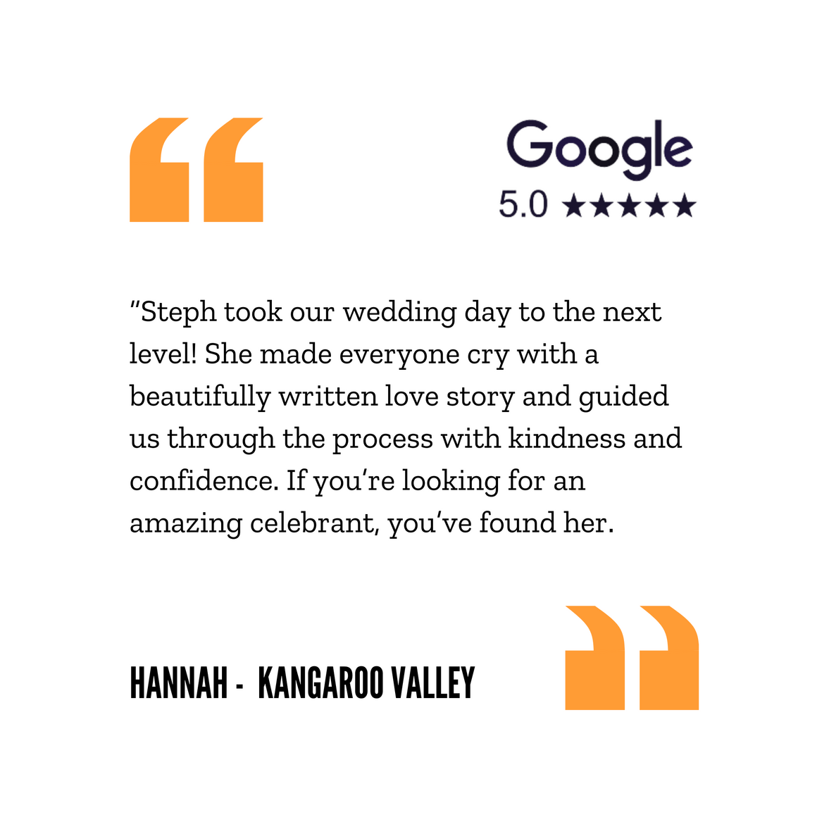 Hannah - Kangaroo Valley Steph the Amazing celebrant Melbourne review